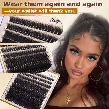 Focipeysa Lash Extension Kit Thick Eyelash Extension Kit 10-18mm Fluff Volume Lash Clusters 200D Individual Eyelashes Kit with Lashes Bond, Lashes Remover, Lash Tweezers, DIY Lash Extension Focipeysa