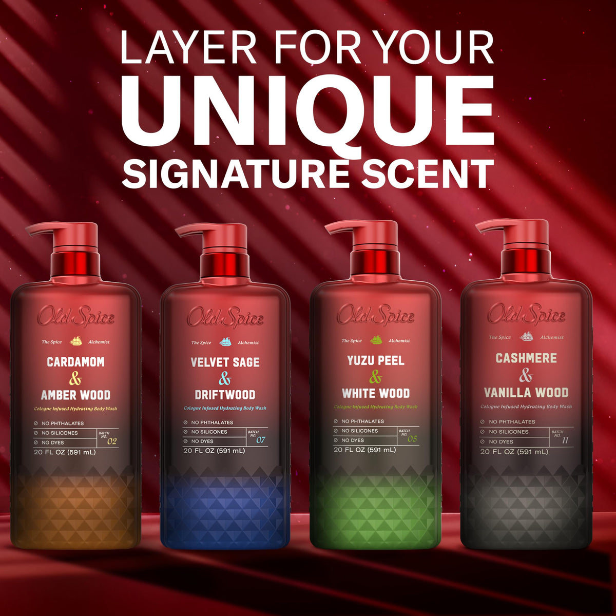 Old Spice Body Wash for Men, The Spice Alchemist Collection, 24/7 Cologne Infused Hydration, No Trade Off Formula, Free of Phthalates Silicones & Dyes, Cashmere + Vanilla Wood Scent, 20 oz Old Spice