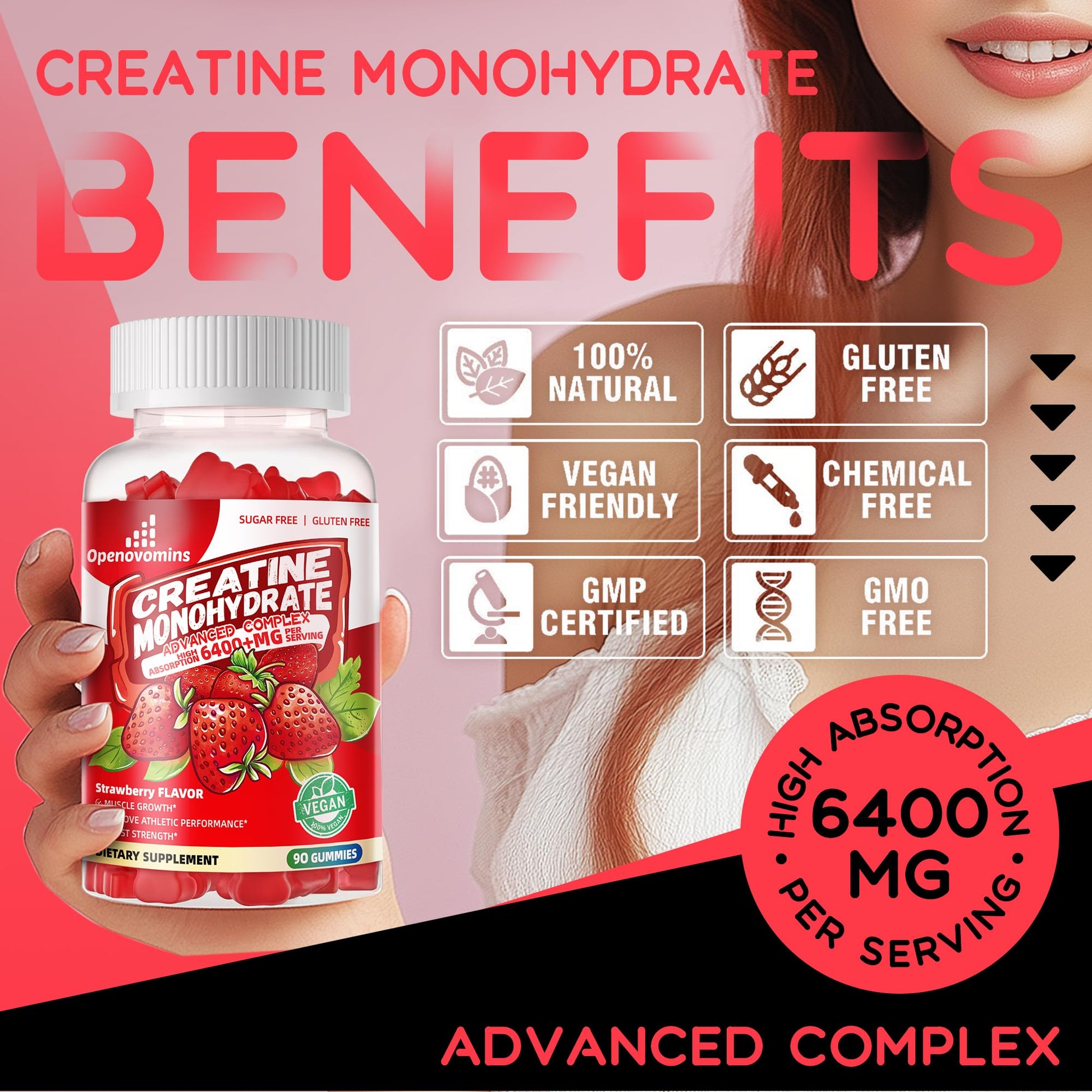 Creatine Monohydrate Gummies Complex for Men & Women -Advanced Formula W/L-Taurine + Vitamin B12, Sugar Free Chewable Supplement,90 Strawberry Gummies Openovomins buy australia supplements