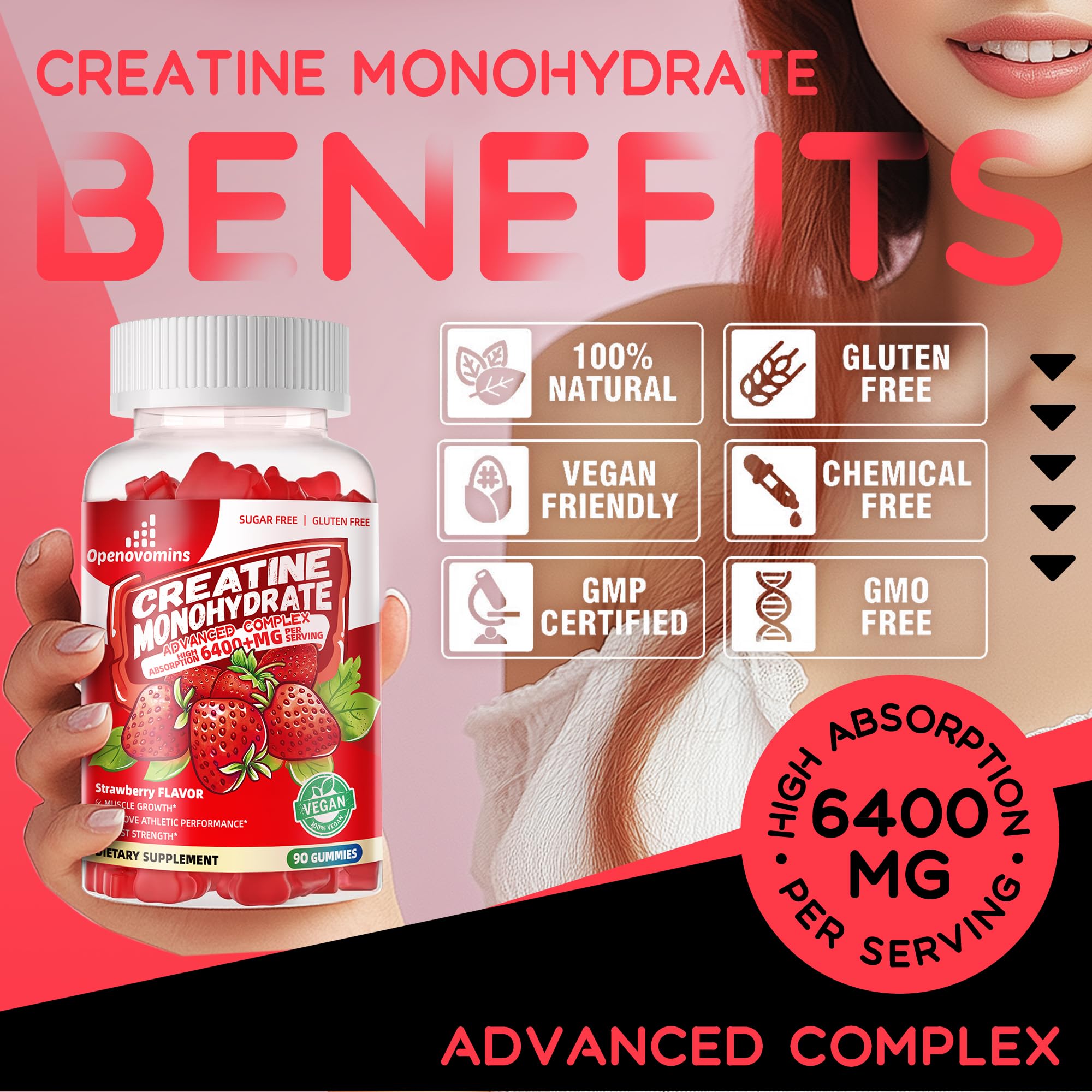 Creatine Monohydrate Gummies Complex for Men & Women -Advanced Formula W/L-Taurine + Vitamin B12, Sugar Free Chewable Supplement,90 Strawberry Gummies Openovomins buy australia supplements