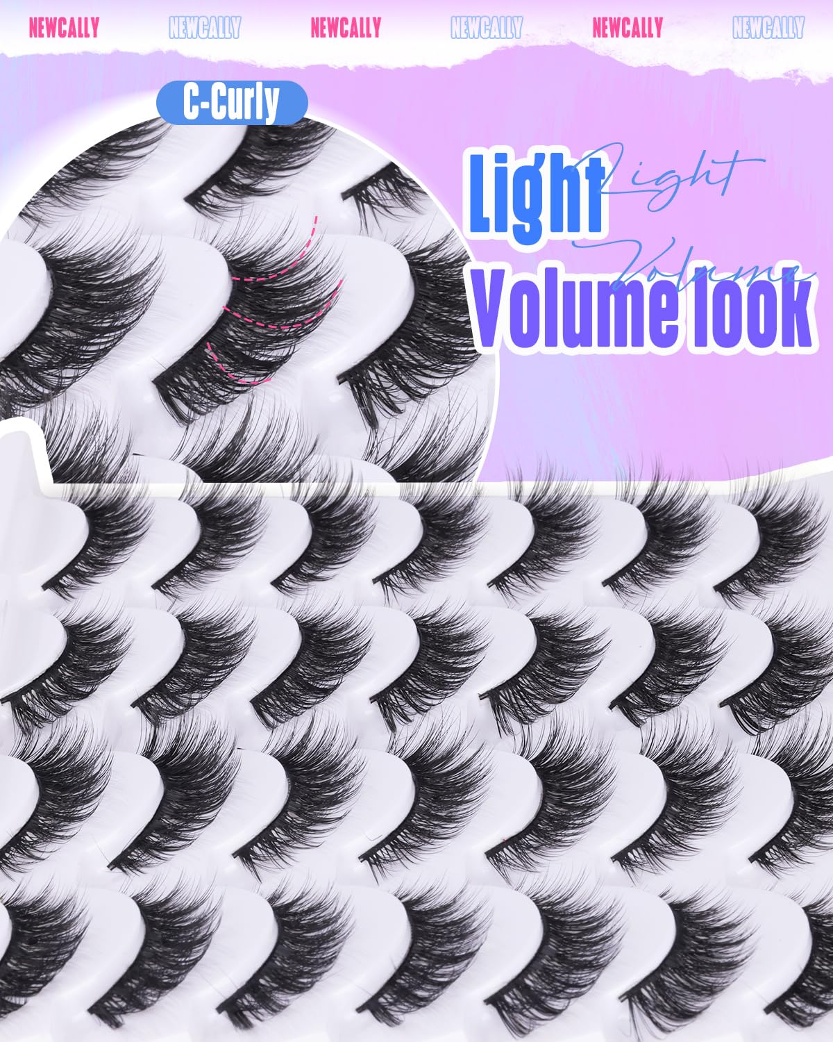Newcally Lashes False Eyelashes Cat Eyes Wispy Natural Faux Mink Lashes 14 Pairs Pack Light Volume Short Fake Eye Lashes Multipack Newcally