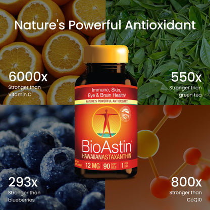 Nutrex Hawaii BioAstin Hawaiian Astaxanthin - 12mg, 90 Softgels - Farm-Direct Premium Antioxidant Supplement to Support Eye, Skin Nutrex Hawaii