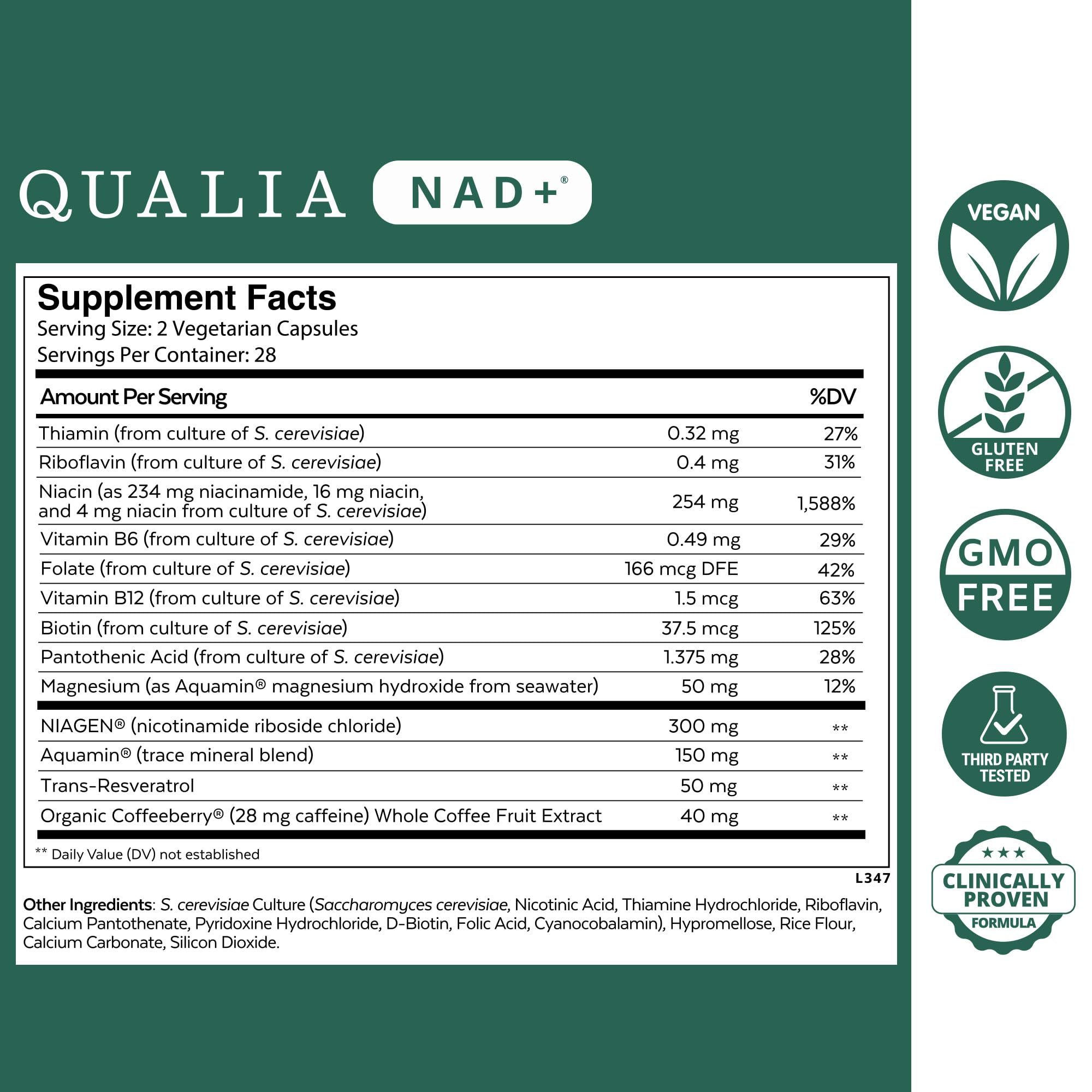 Qualia NAD Supplement — Clinically Proven to Boost NAD+ up to 67%. Optimized Aging, Energy, Focus. Elite Ingredients Nicotinamide Riboside (NIAGEN), Niacin, Niacinamide (1 Month Supply) QUALIA LIFE SCIENCES buy supplements Au
