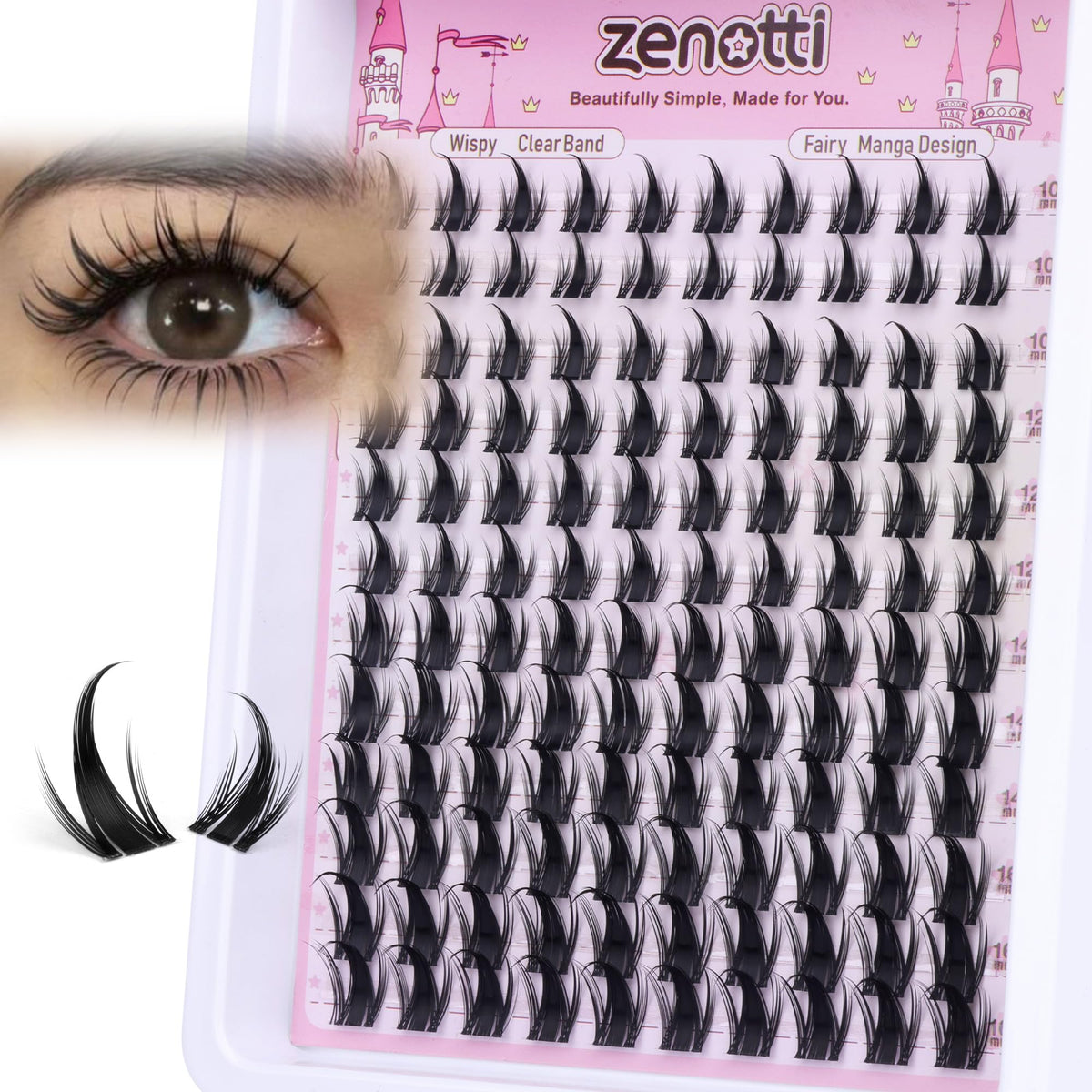 Manga Lash Clusters with Spikes Anime Lashes Cluster Natural Cluster Eyelash Extensions Wispy Spiky Fairy Individual Lashes Invisible Clear Band DIY Lash Extensions 10-16MM 120PCS by zenotti zenotti
