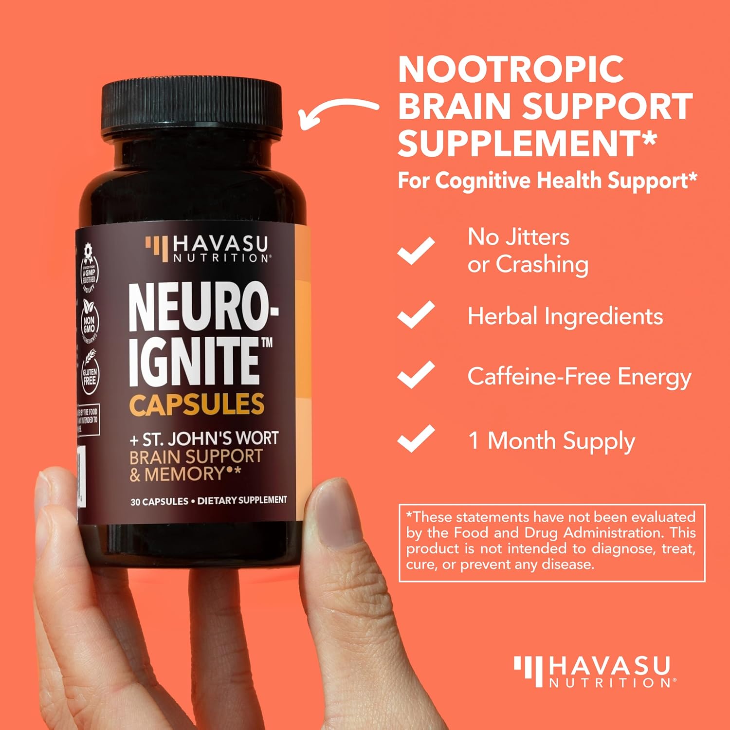 NeuroIGNITE Nootropic Brain Supplement for Memory and Focus, 30 Count | Vegan, Non-GMO Nootropic with Bacopa, Ginkgo Biloba, St. John's Wort for Cognitive Health and Mental Clarity, 30 Servings Gsupps Australia