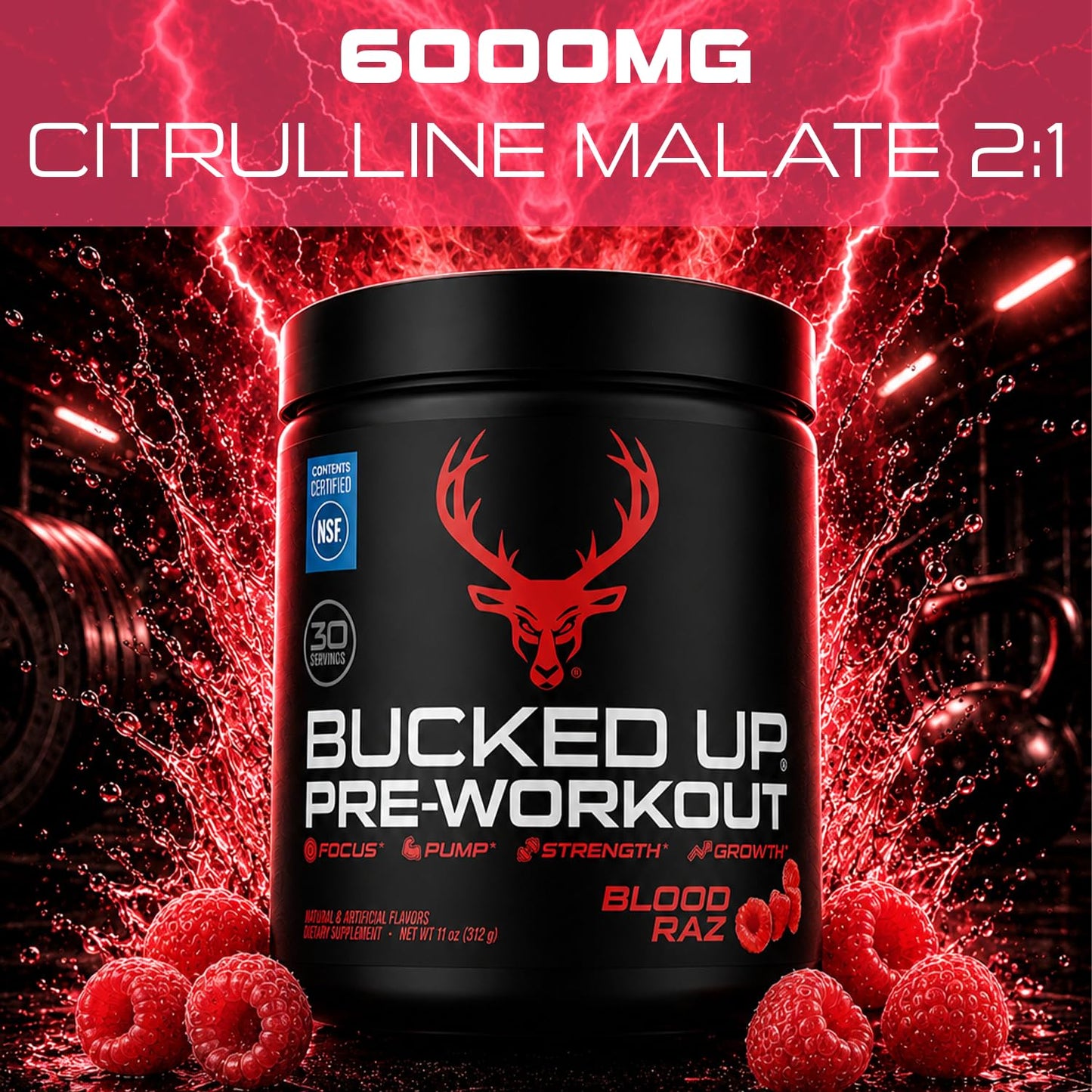 Bucked Up Pre Workout - Best Tasting - 6 Grams Citrulline, 2 Grams Beta Alanine Non Proprietary Blend, Powder (Strawberry Kiwi)