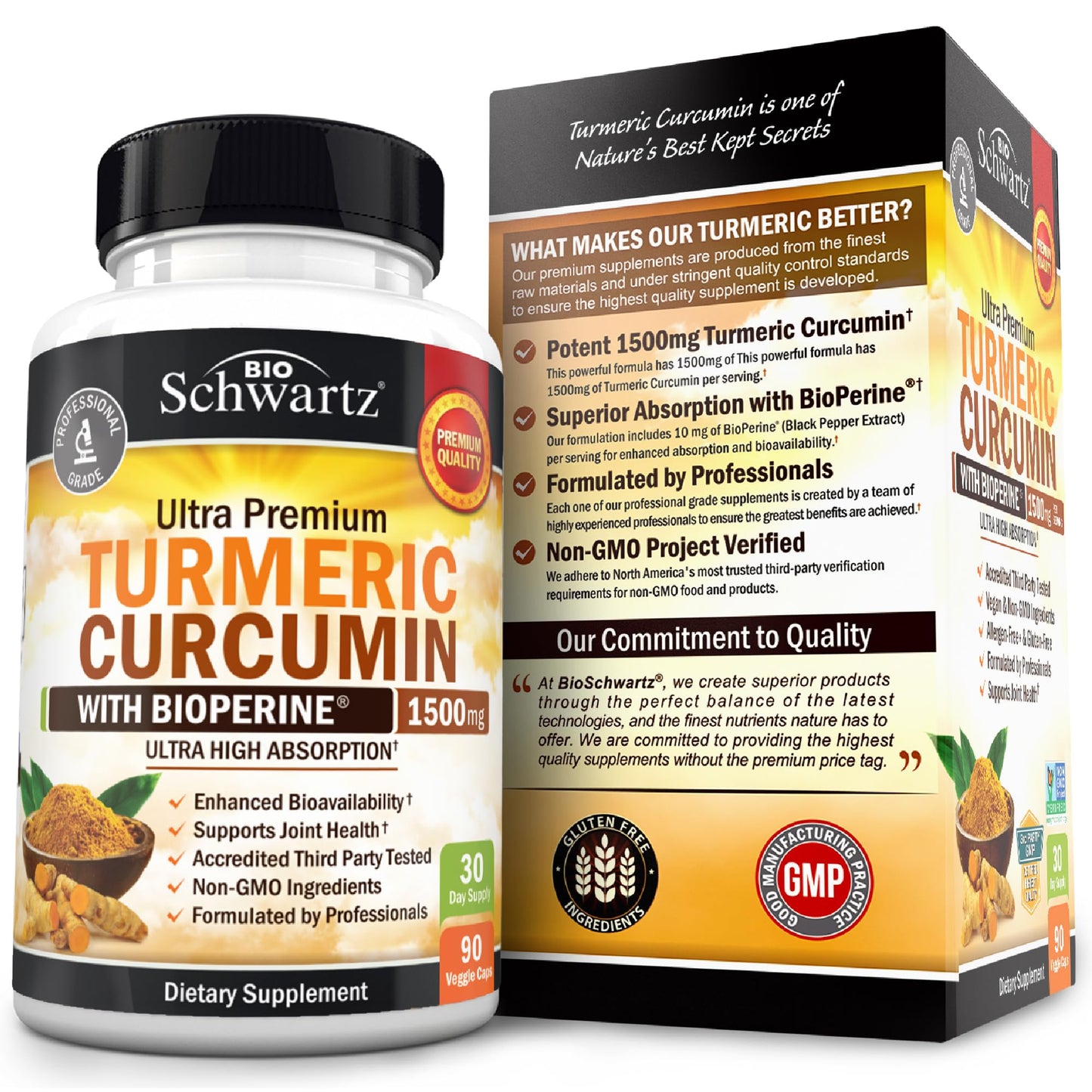 Turmeric Curcumin with Black Pepper Extract 1500mg - High Absorption Ultra Potent Turmeric Supplement with 95% Curcuminoids and BioPerine BioSchwartz