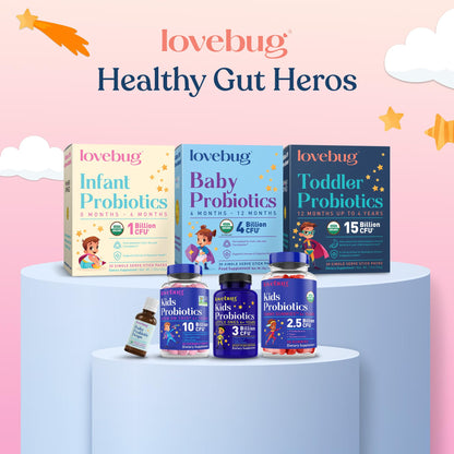 LOVEBUG Kids Probiotic Powder with Prebiotic Fiber - Toddler Immunity Support & Constipation Relief - USDA Organic Probiotics for Childrens Gut & Digestive Health LOVEBUG