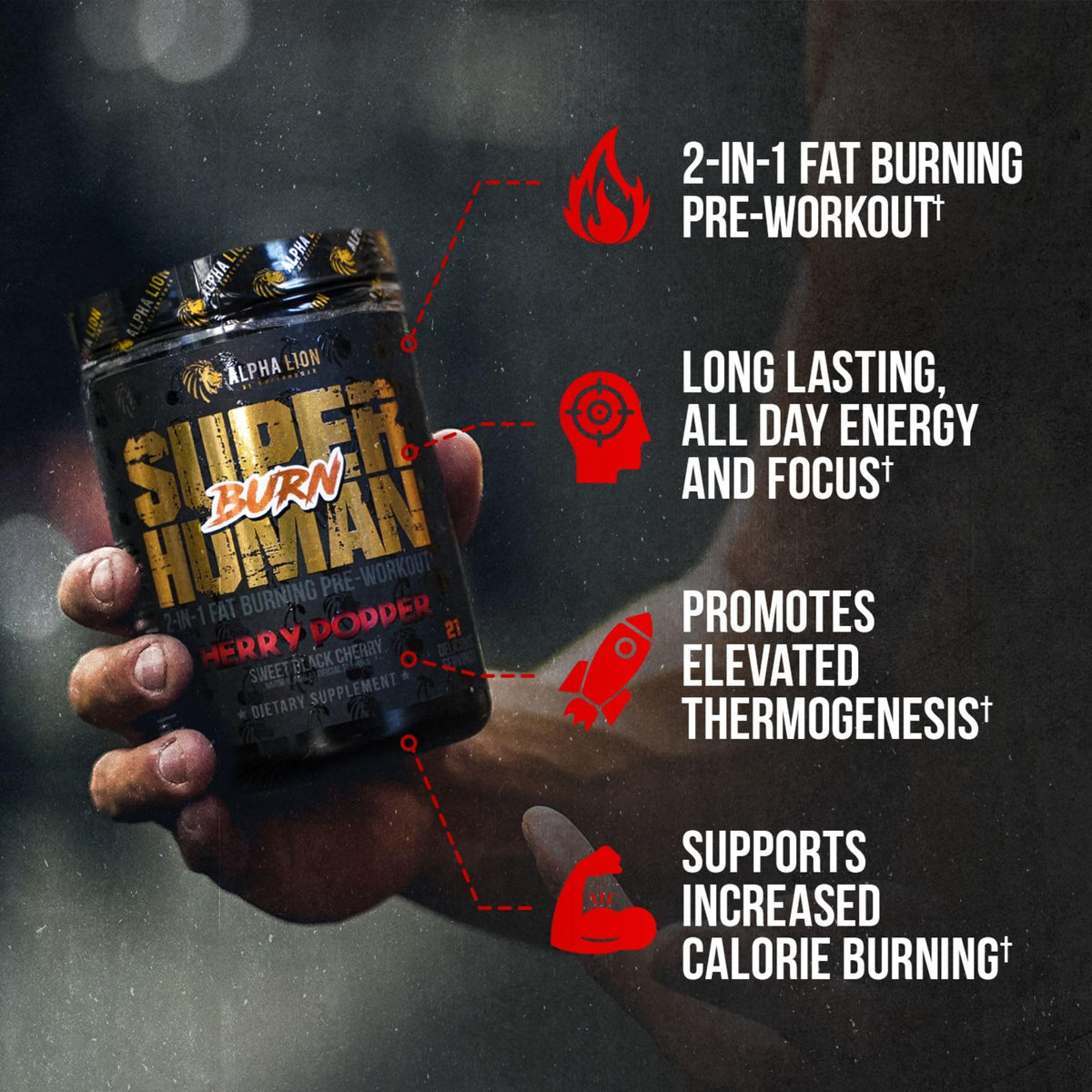 ALPHA LION Superhuman Burn – 2 in 1 Metabolism Booster Pre Workout and Thermogenic Burner for Men – Appetite Suppressant ALPHA LION