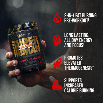 ALPHA LION Superhuman Burn – 2 in 1 Metabolism Booster Pre Workout and Thermogenic Burner for Men – Appetite Suppressant ALPHA LION