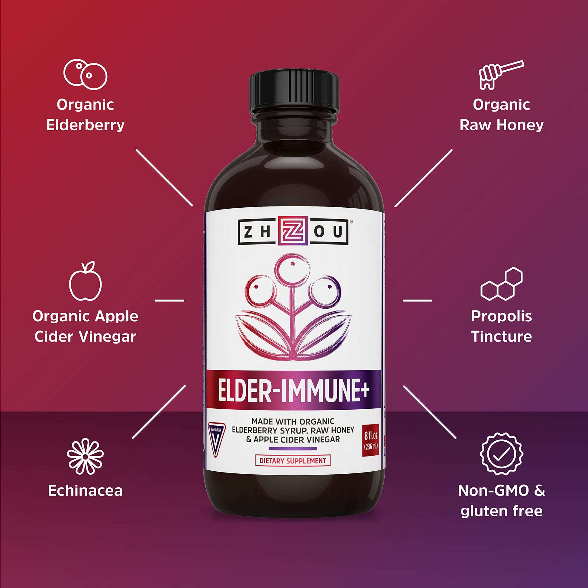 Zhou Nutrition Elderberry Syrup, Immune System Booster with Organic Elderberry Syrup Zhou Nutrition buy australia supplements