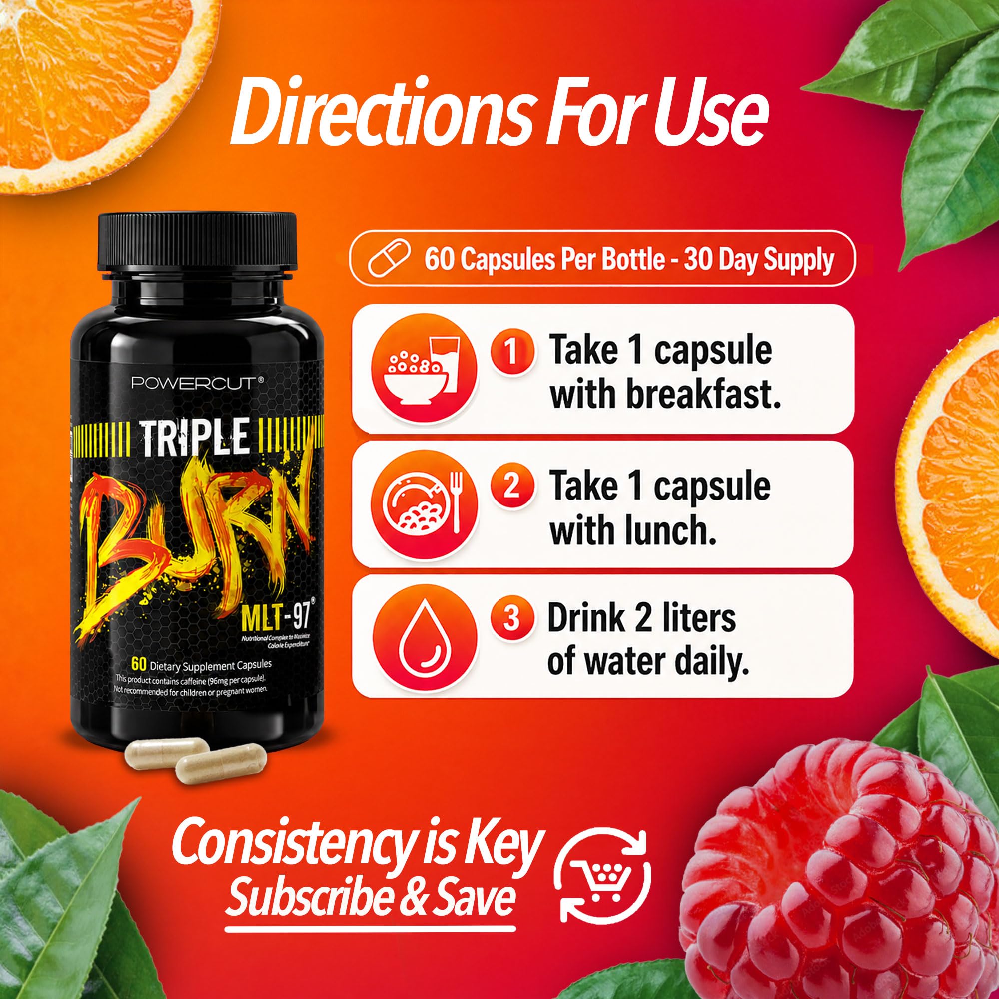 Triple Burn  Pills for Women & Men, Fat Burner GLP-1 Support, Appetite Suppressant, Diet Pills with Green Coffee Extract & Cayenne (60 Capsules) powercut buy australia supplements