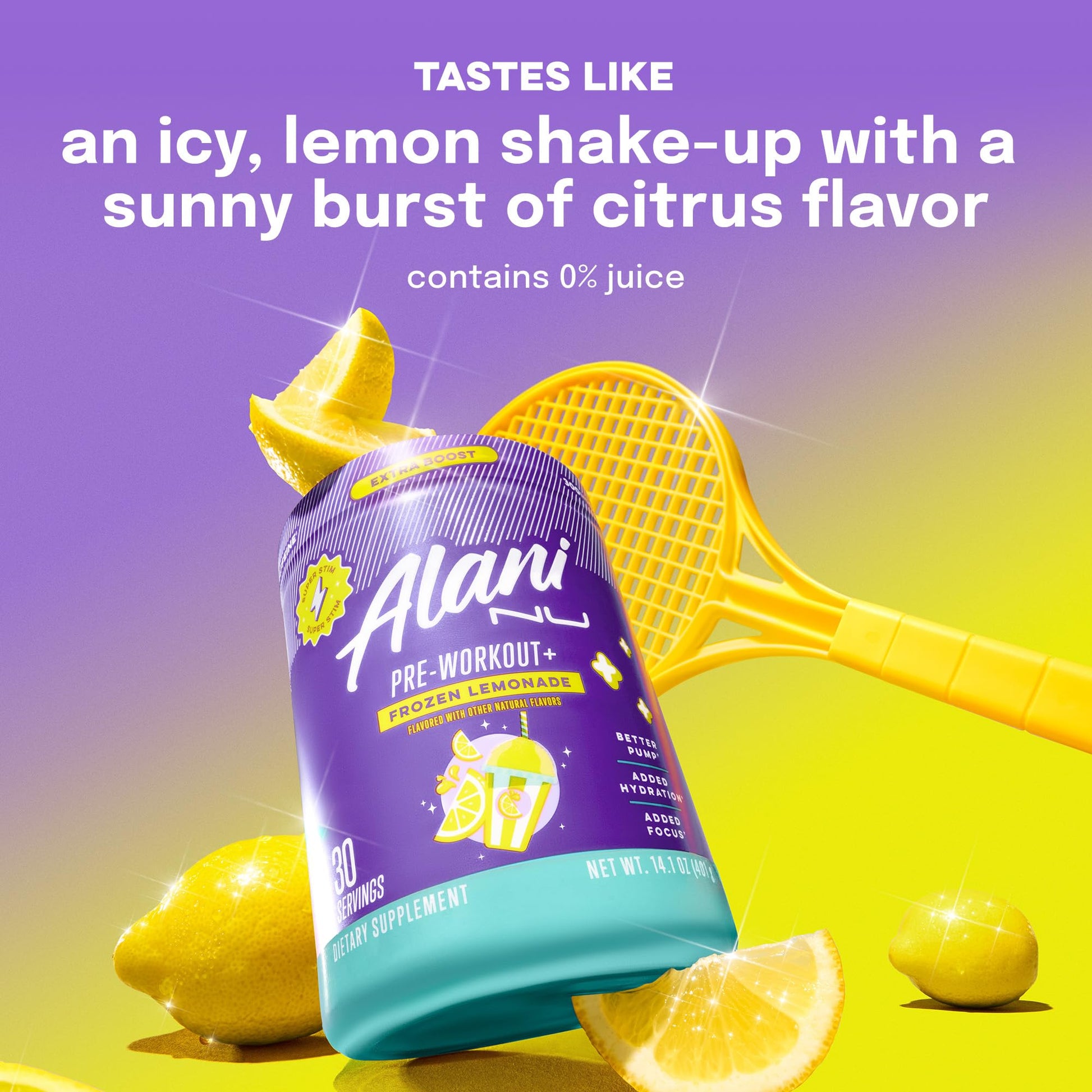 Alani Nu Pre Workout+ Powder Frozen Lemonade, Extra Boost, Sugar Free, 300mg Caffeine, L-Theanine, Beta-Alanine, Citrulline, 30 Servings Alani Nu buy australia supplements