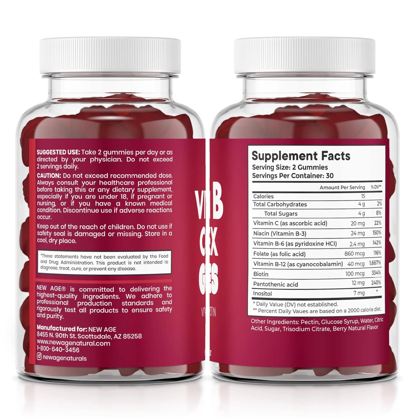 NEW AGE Vitamin B Complex Gummies with Vitamin B3, B6, & B12 – with Biotin, Folic Acid & Vitamin C – Gluten-Free, Vegan NEW AGE