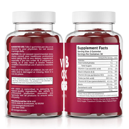 NEW AGE Vitamin B Complex Gummies with Vitamin B3, B6, & B12 – with Biotin, Folic Acid & Vitamin C – Gluten-Free, Vegan NEW AGE