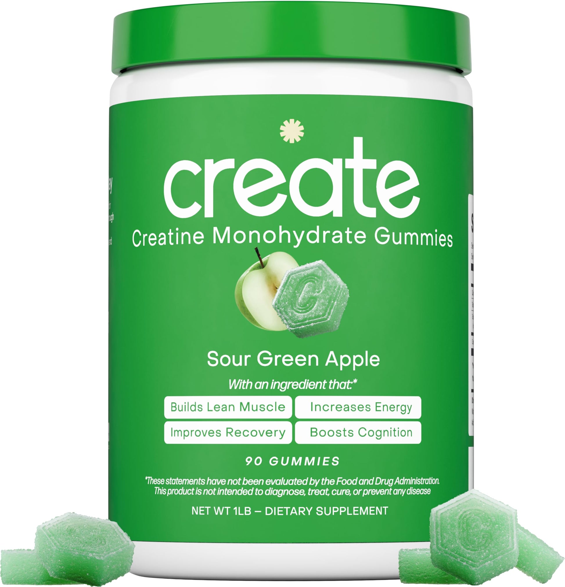 Create Creatine Monohydrate Gummies for Men & Women, Boost Focus, Strength, and Endurance, Anti-Melting Formula, Vegan, Gluten-Free, Non-GMO, 1.5g of Creatine per Gummy (Sour Green Apple) Create buy australia supplements