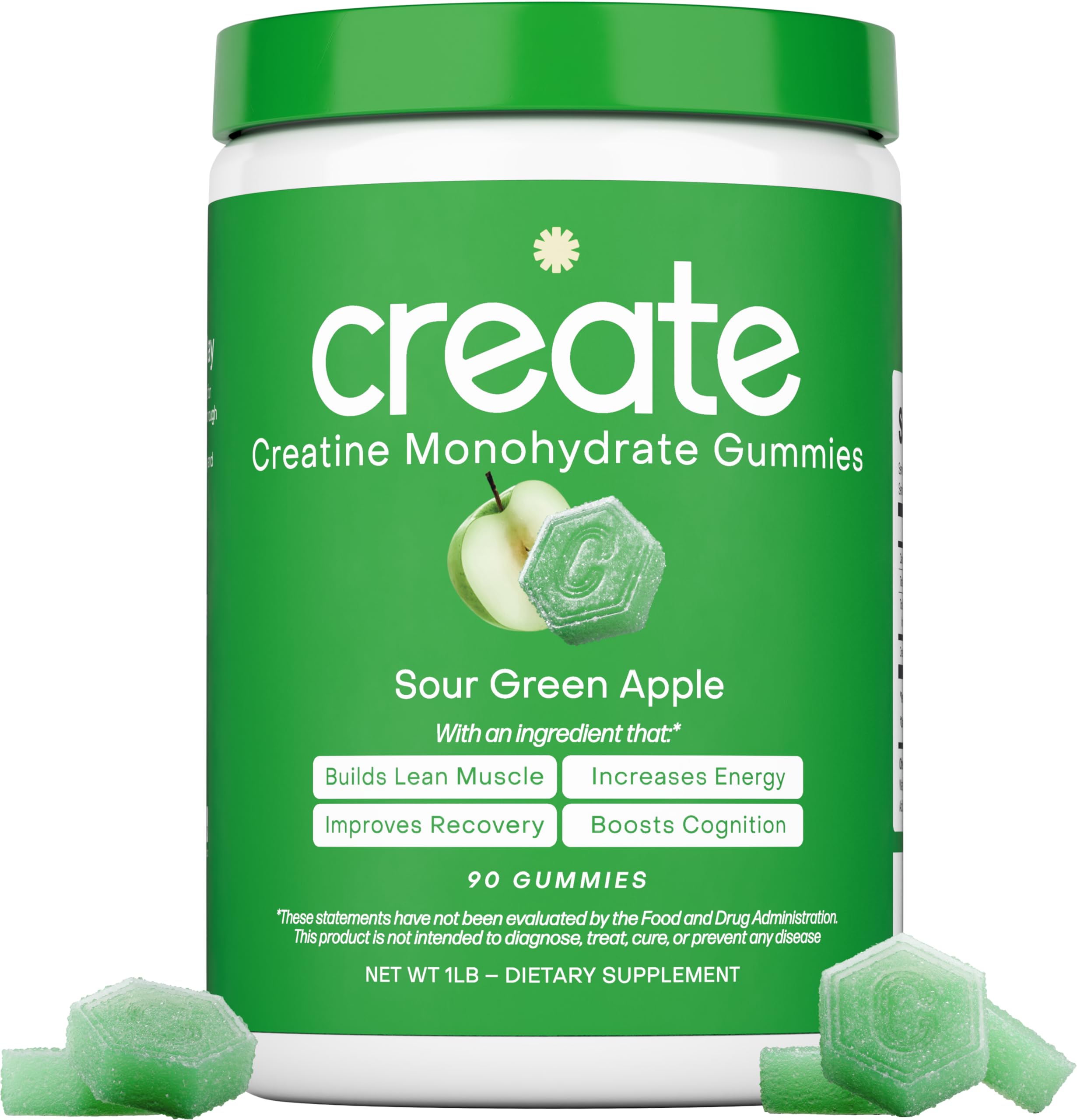 Create Creatine Monohydrate Gummies for Men & Women, Boost Focus, Strength, and Endurance, Anti-Melting Formula, Vegan, Gluten-Free, Non-GMO, 1.5g of Creatine per Gummy (Sour Green Apple) Create buy australia supplements