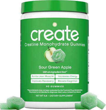 Create Creatine Monohydrate Gummies for Men & Women, Boost Focus, Strength, and Endurance, Anti-Melting Formula, Vegan, Gluten-Free, Non-GMO, 1.5g of Creatine per Gummy (Sour Green Apple) Create buy australia supplements