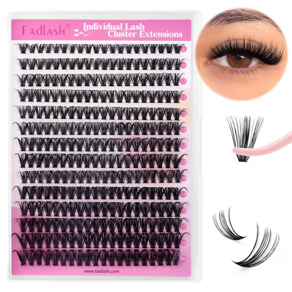 FADLASH DIY Lash Clusters Individual Eyeslash Extensions D Curl 280PCS Natural Eyelash Clusters Soft Band Wispy Volume Eyelash Extension for Beginners DIY at Home (40D-0.07-D, 8-16mm) FADLASH