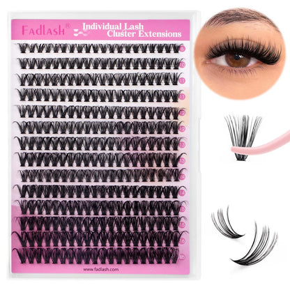FADLASH DIY Lash Clusters Individual Eyeslash Extensions D Curl 280PCS Natural Eyelash Clusters Soft Band Wispy Volume Eyelash Extension for Beginners DIY at Home (40D-0.07-D, 8-16mm) FADLASH