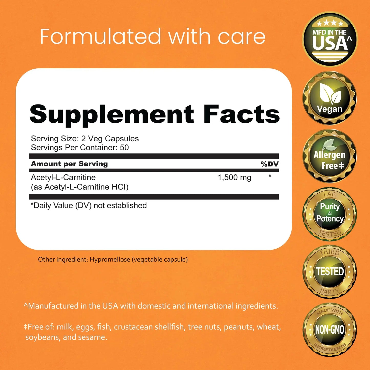 NaturaLife Labs Acetyl L-Carnitine (ALCAR) 1500 mg per Serving – 100 Capsules – Non-GMO, Gluten-Free, Vegan NaturaLife Labs