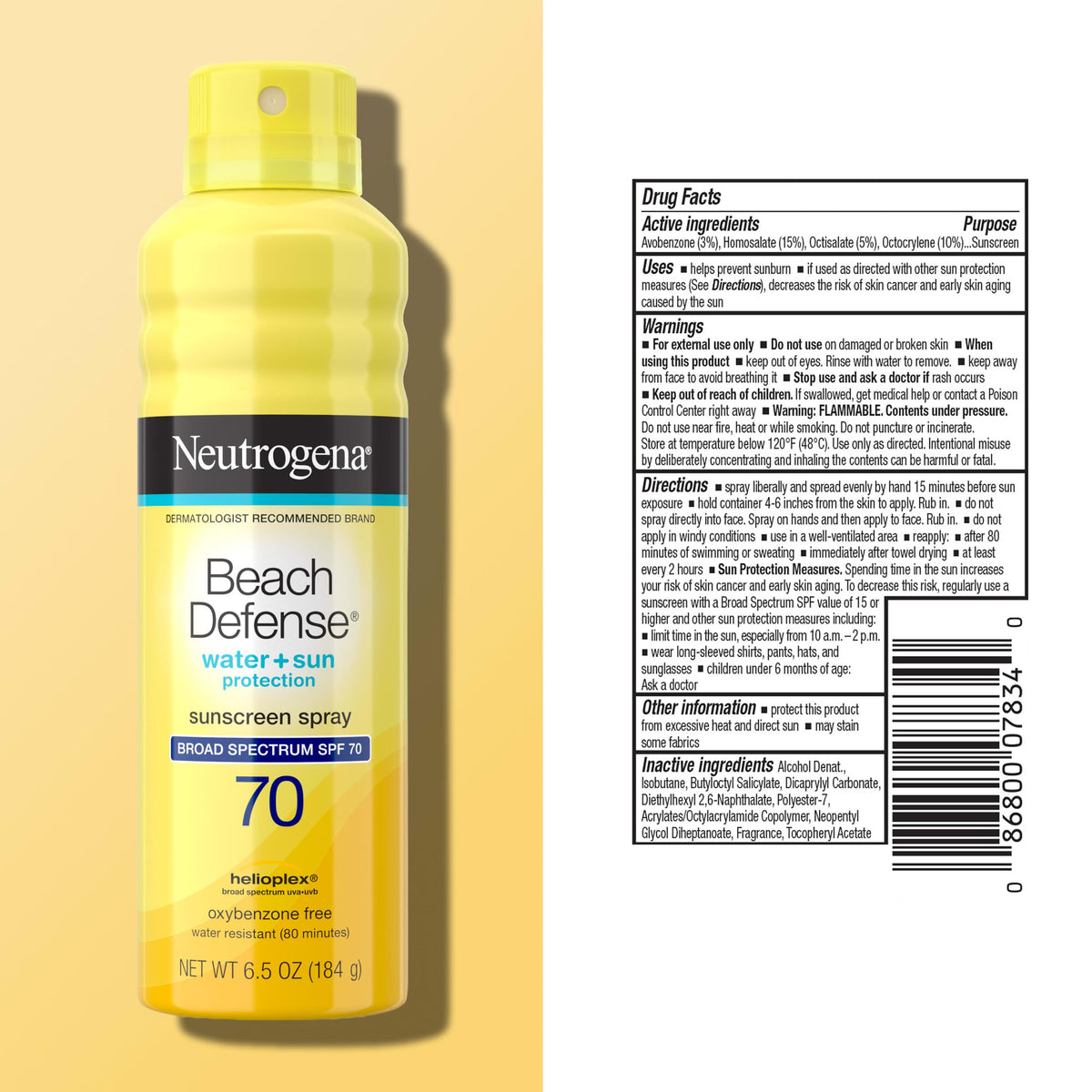 Neutrogena Beach Defense Sunscreen Spray, SPF 70, 6.5 oz Neutrogena