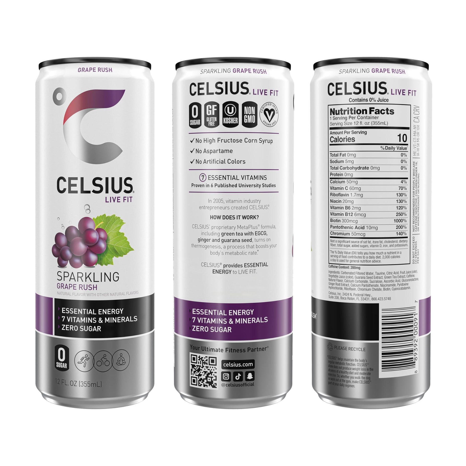CELSIUS Sparkling Grape Rush, Functional Essential Energy Drink 12 Fl Oz (Pack of 12) CELSIUS buy australia supplements