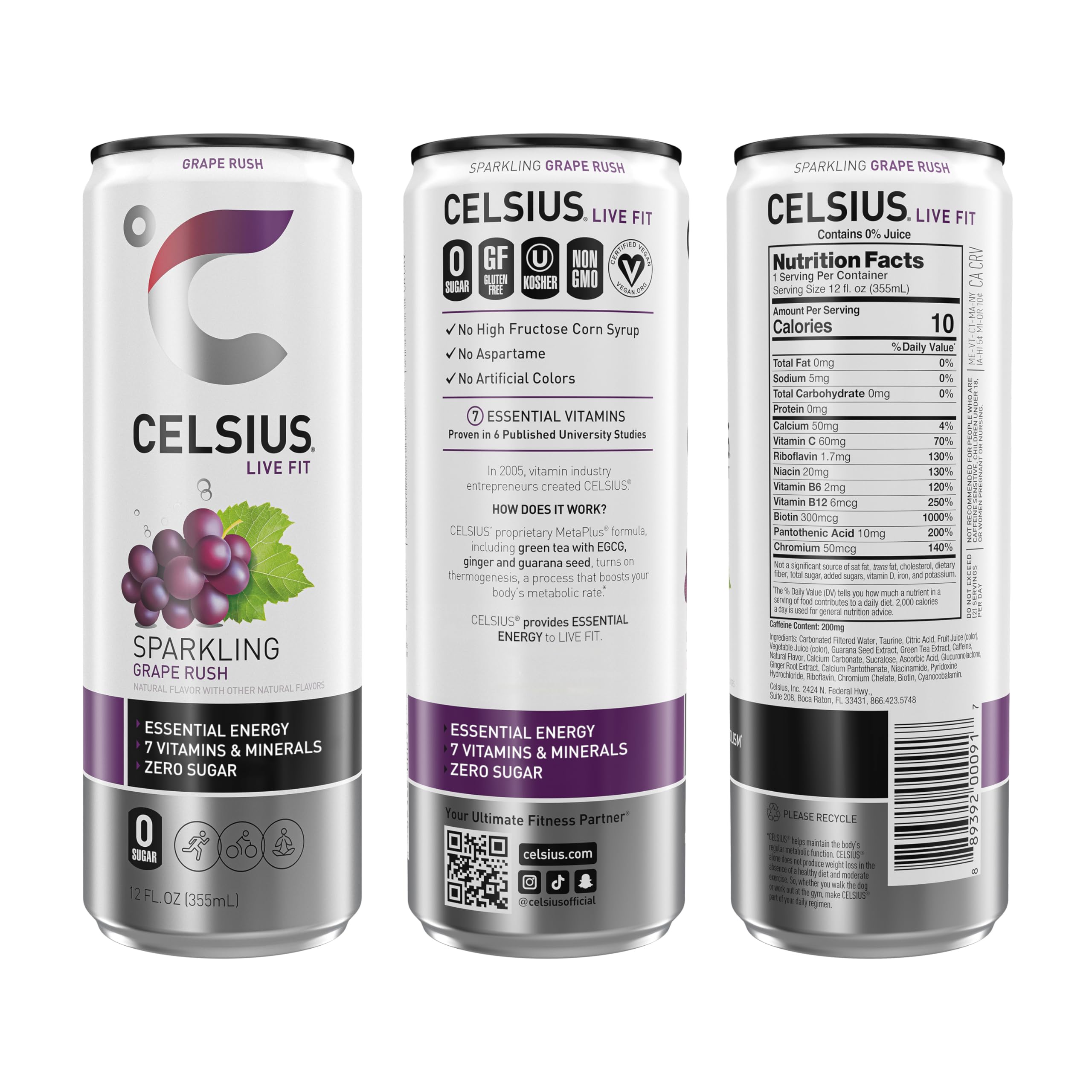 CELSIUS Sparkling Grape Rush, Functional Essential Energy Drink 12 Fl Oz (Pack of 12) CELSIUS buy australia supplements