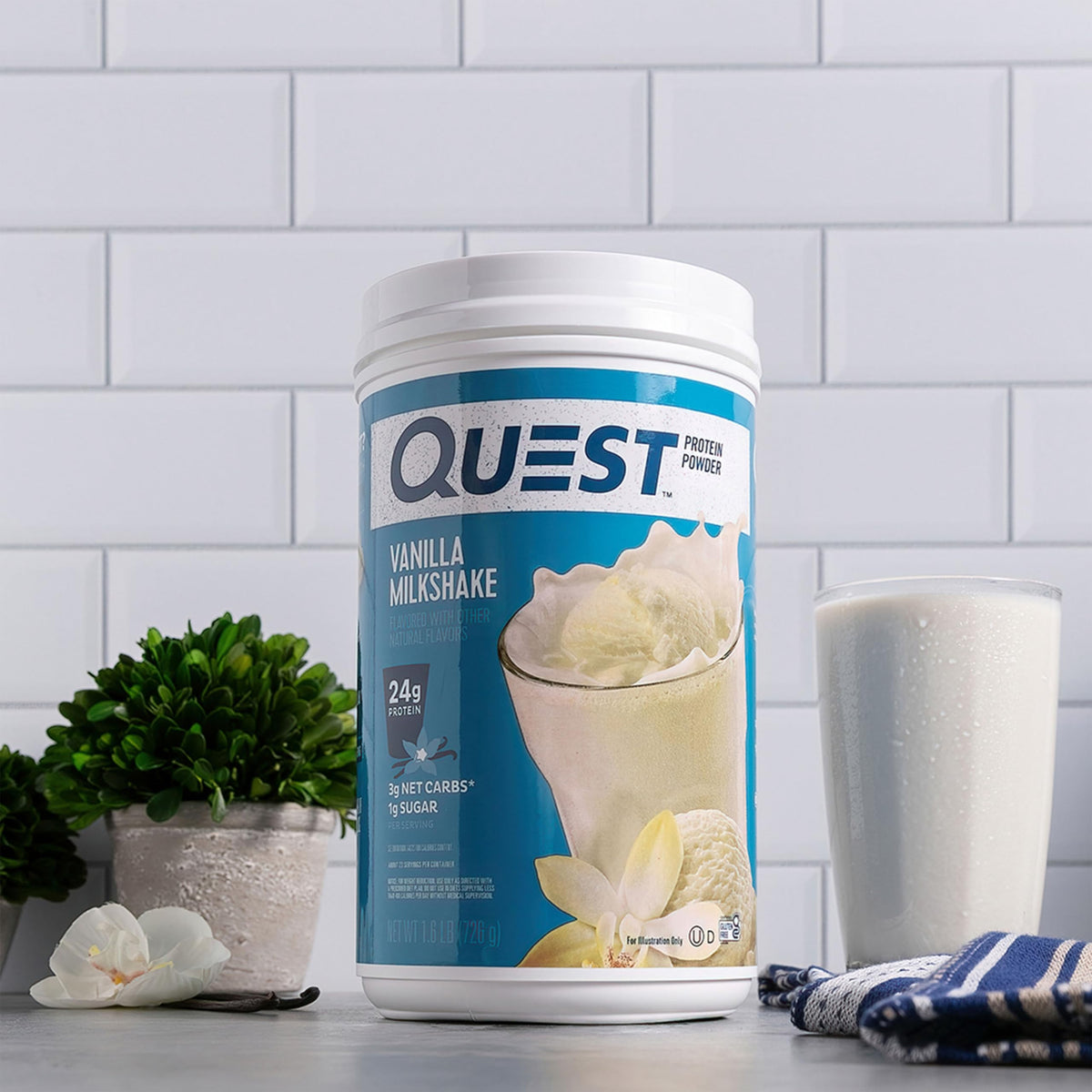 Quest Nutrition Vanilla Milkshake Protein Powder, 24g of Protein, 1g of Sugar, Low Carb, Gluten Free, 1.6 Pound, 23 Servings Quest