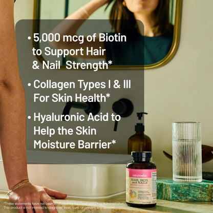 NatureWise Hair Skin and Nails Vitamin, Biotin 5000mcg w/Hyaluronic Acid, Collagen for Women with C, B Complex, D3, A, E, Iron NatureWise