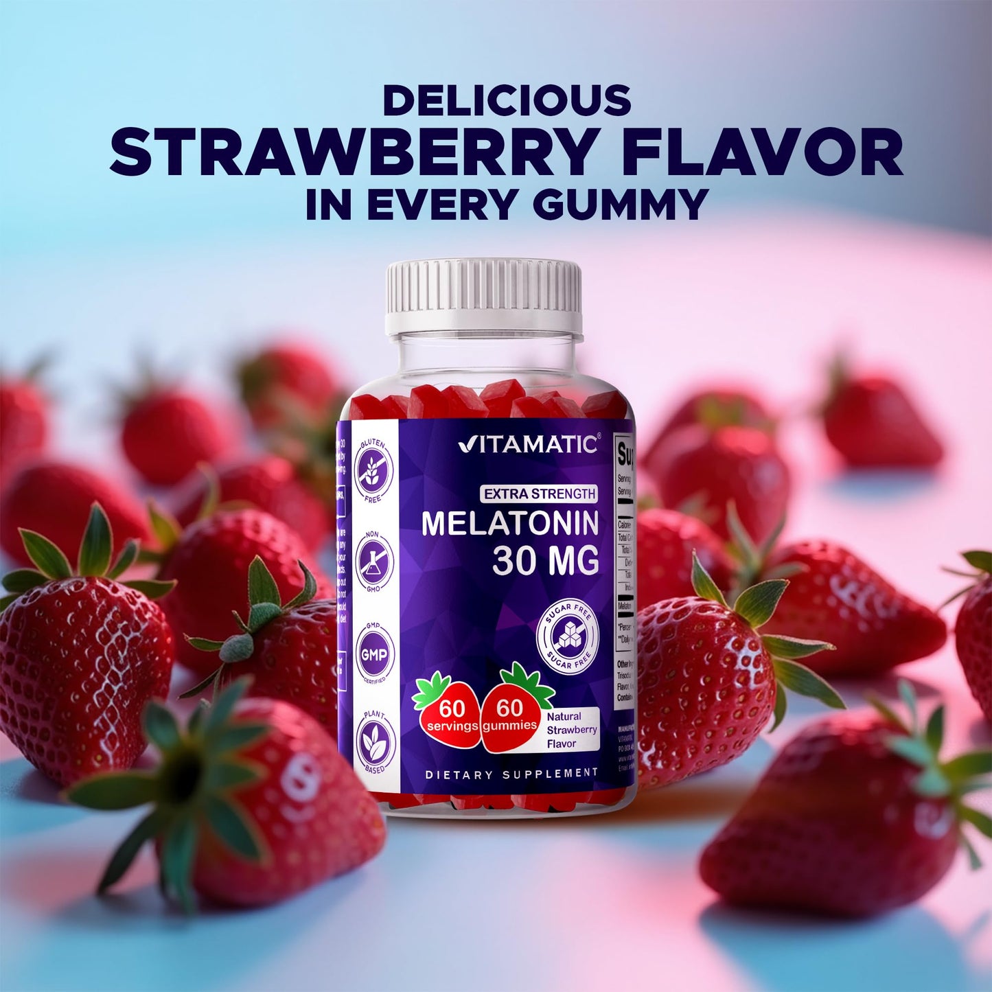Vitamatic Sugar Free Melatonin 30mg per Gummy - 60 Servings - 60 Vegetarian Gummies - Non-Habit Forming Supplement (60 Count (Pack of 1)) Vitamatic