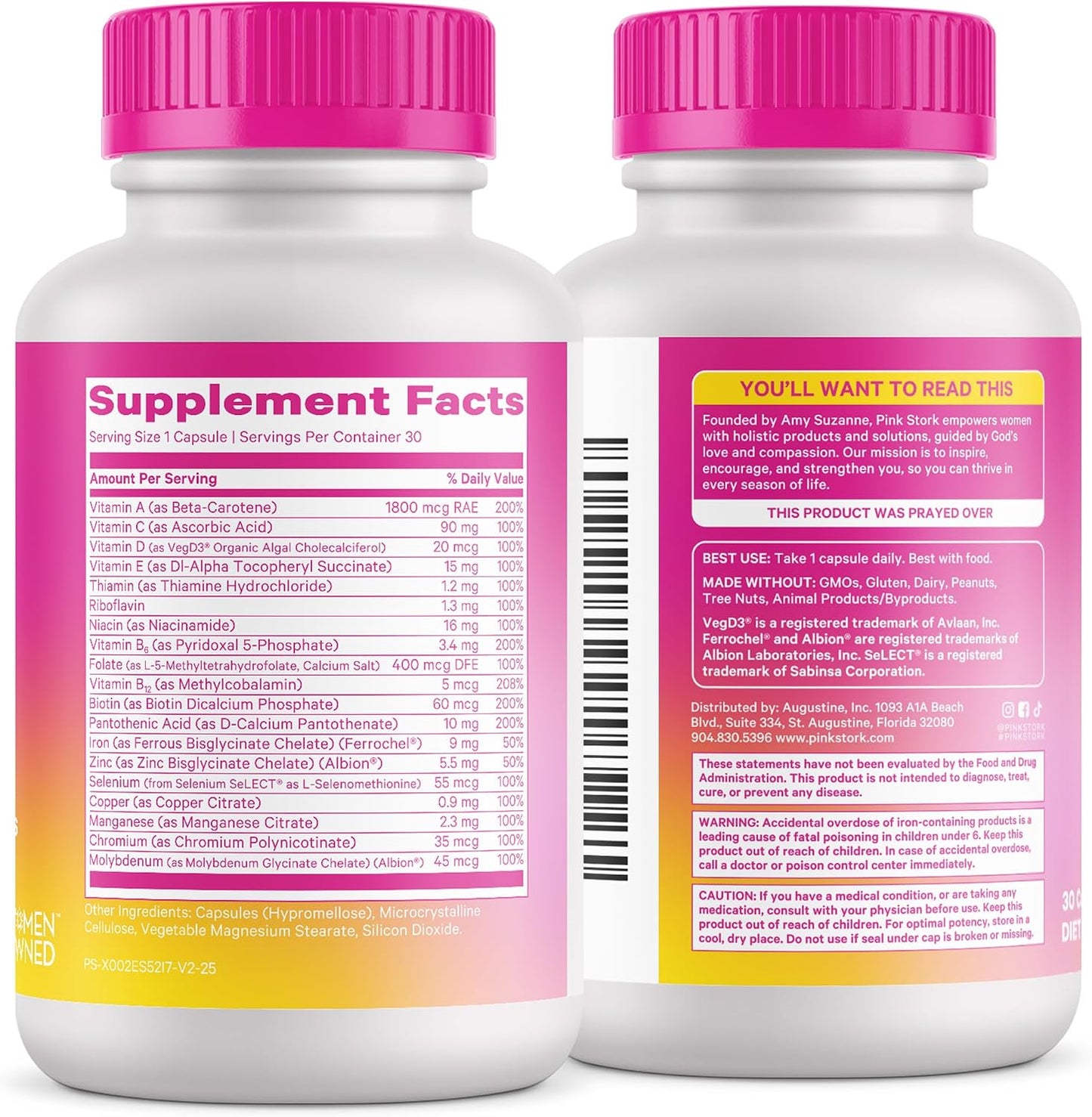 Pink Stork Total Women's Multivitamin, 19 Essential Vitamins, 30 Capsules | Energy, Metabolism, Hormone Support, Immune & Mood Support with B6, B12, Biotin, Iron & Zinc