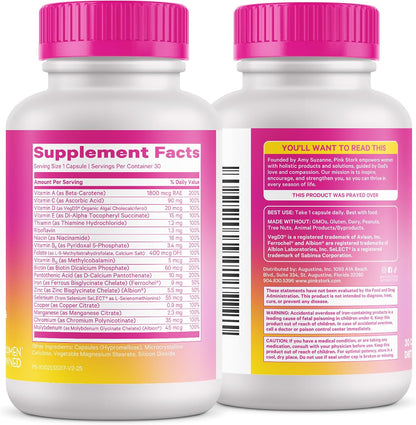 Pink Stork Total Women's Multivitamin, 19 Essential Vitamins, 30 Capsules | Energy, Metabolism, Hormone Support, Immune & Mood Support with B6, B12, Biotin, Iron & Zinc