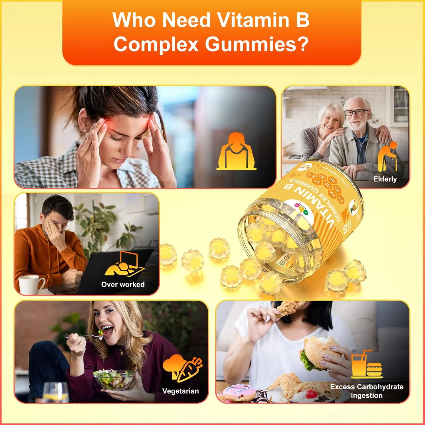 NEWOLITE Vitamin B Complex Gummies for Adult Kid-Pineapple Flavor-Chewable Supplement with 8 Essential B Vitamins NEWOLITE