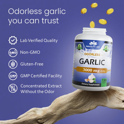 NaturaLife Labs Odorless Garlic Supplement – Garlic (Allium sativum) Extract Softgels – 150 Count – Non-GMO, Gluten-Free NaturaLife Labs