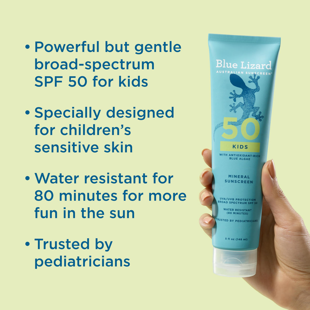 Blue Lizard Kids Mineral SPF 50 Sunscreen Lotion, 100% Mineral, Children’s Sunscreen, Water-Resistant Formula, Paraben-Free, Fragrance-Free, 5 fl oz BLUE LIZARD