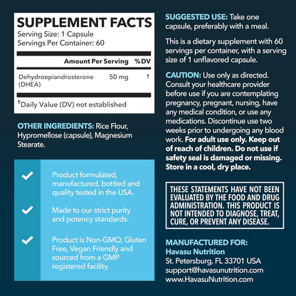 DHEA 50mg Per Serving, Vegan, Non-GMO Hormone Balance Supplement, 60ct | DHEA Supplement for Men and Women, Supports Energy, Healthy Aging, Hormone Balance, Mood and Vitality, 2-Month Supply Gsupps Australia