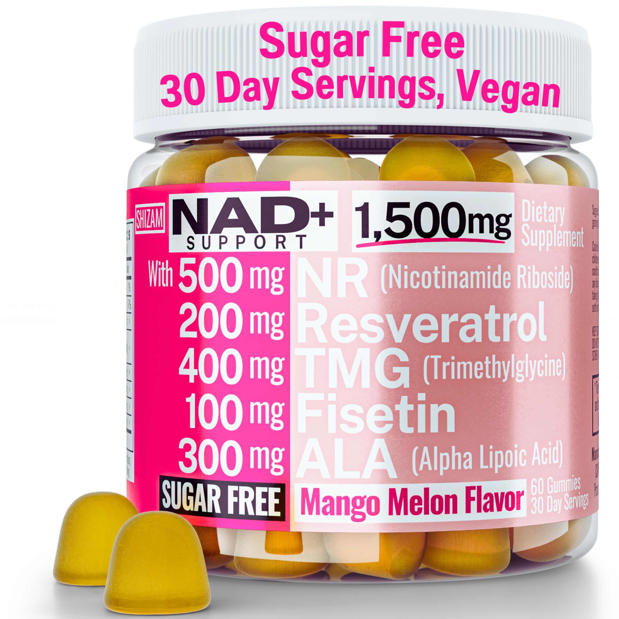 1500mg NAD+ Sugar Free Gummies | NAD + Plus NR TMG ALA Trans-Resveratrol Fisetin Supplements | Nicotinamide Riboside Trimethylglycine Alpha Lipoic Acid Betaine Pills Capsules Tincture Supplement Alt SHIZAM buy australia supplements