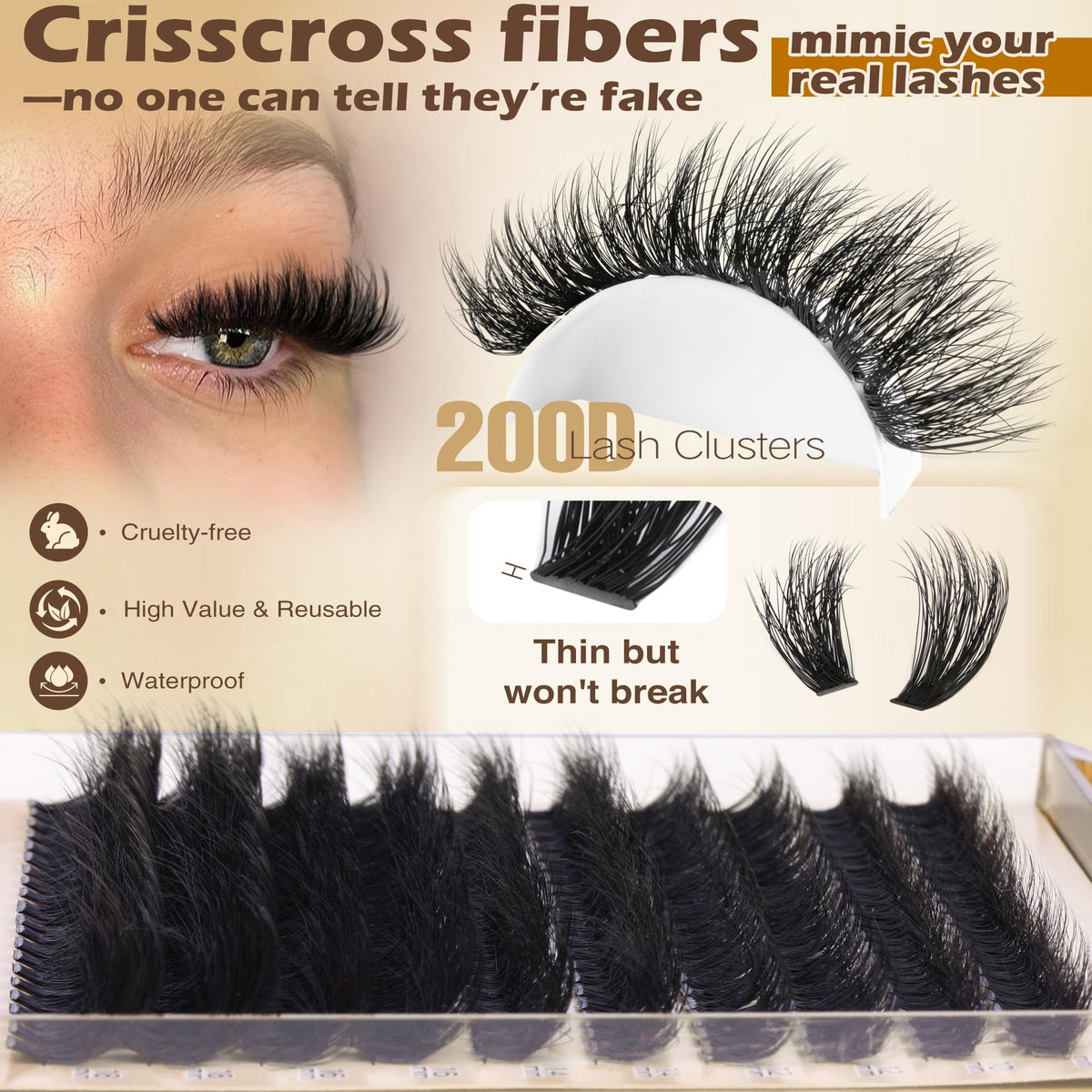 Focipeysa Lash Extension Kit Thick Eyelash Extension Kit 10-18mm Fluff Volume Lash Clusters 200D Individual Eyelashes Kit with Lashes Bond, Lashes Remover, Lash Tweezers, DIY Lash Extension Focipeysa