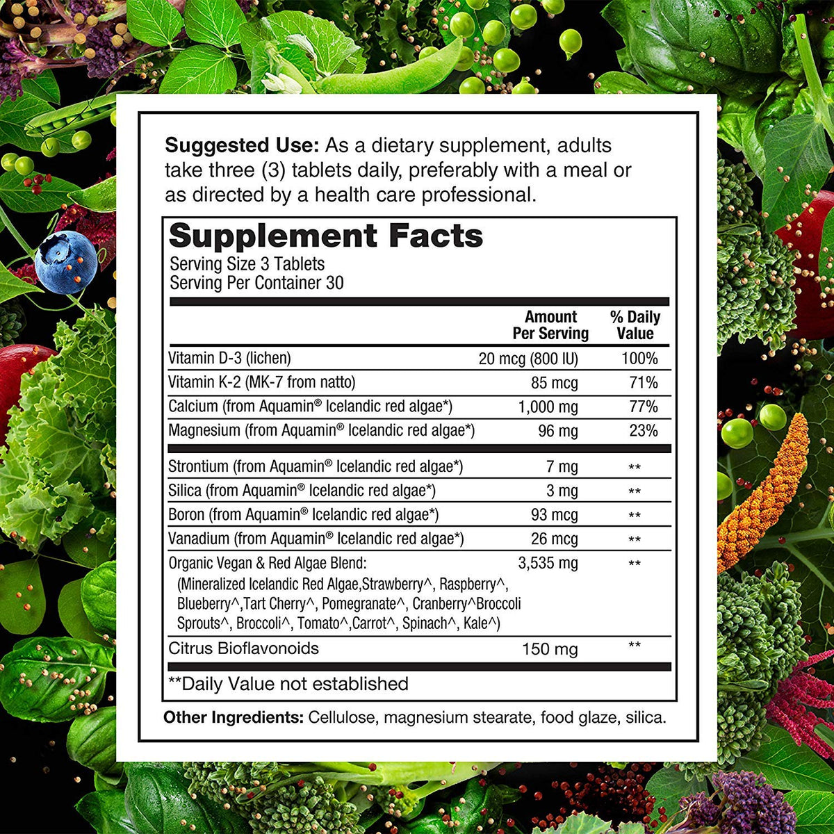 PlantFusion Vegan Calcium, Premium Plant Based Calcium (1000mg) Sourced from Icelandic Red Algae, Plus Magnesium, D3, K2 PlantFusion
