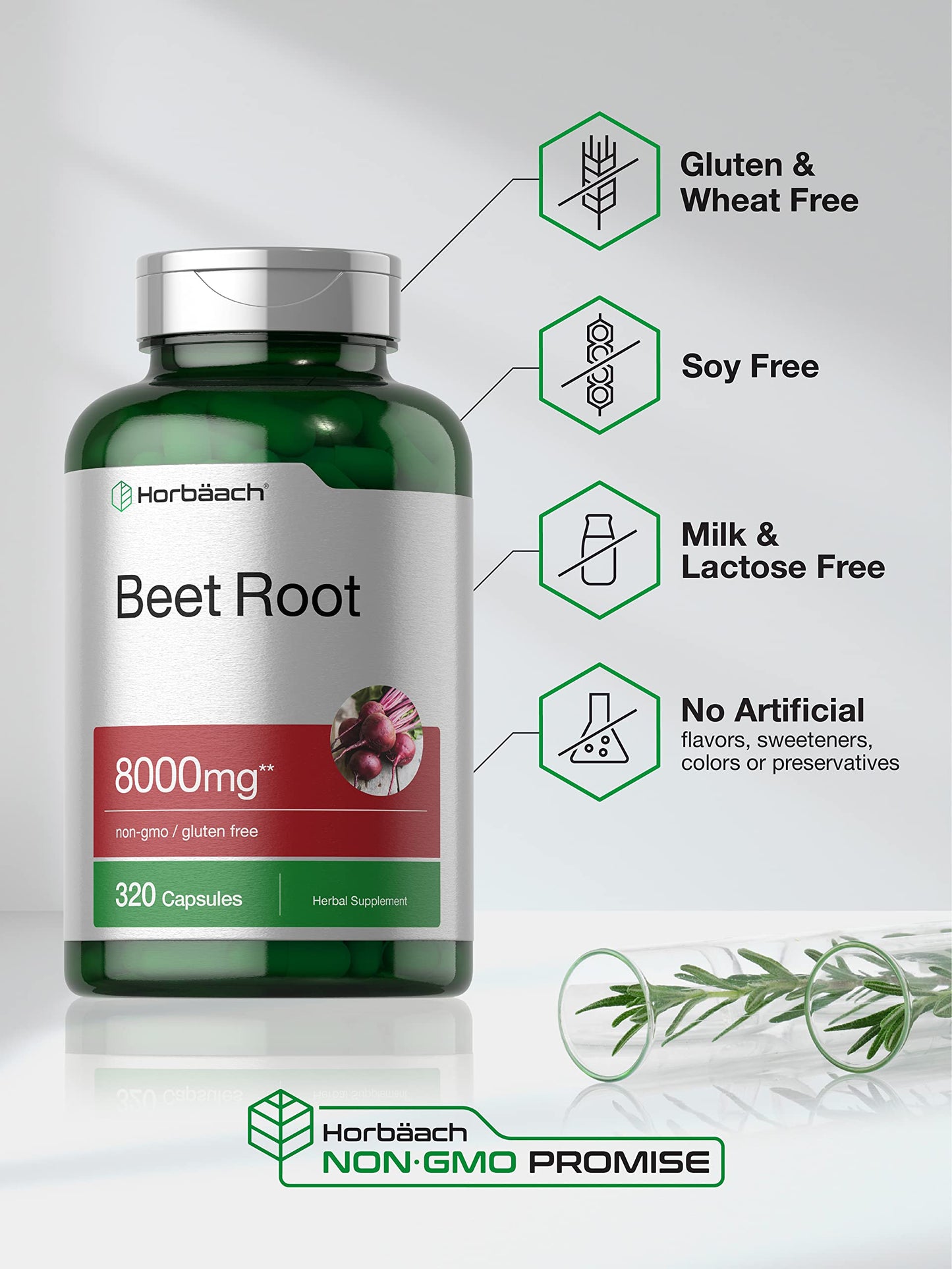 Horbäach Beet Root Powder Capsules | 320 Pills | Non-GMO, Gluten Free Formula | High Potency Herbal Extract Supplement Horbäach
