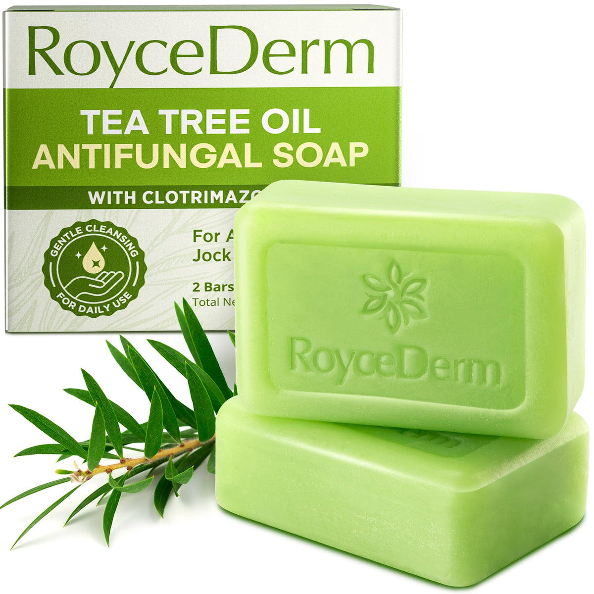Roycederm Antifungal Bar Soap - Tea tree Oil Soap - Athlete’s Foot Treatment for Jock Itch & Ringworm - Medicated Antifungal Soap with Clotrimazole 1% - Tea Tree Oil Scent, 1 Pack Roycederm