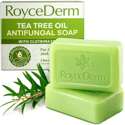 Roycederm Antifungal Bar Soap - Tea tree Oil Soap - Athlete’s Foot Treatment for Jock Itch & Ringworm - Medicated Antifungal Soap with Clotrimazole 1% - Tea Tree Oil Scent, 1 Pack Roycederm