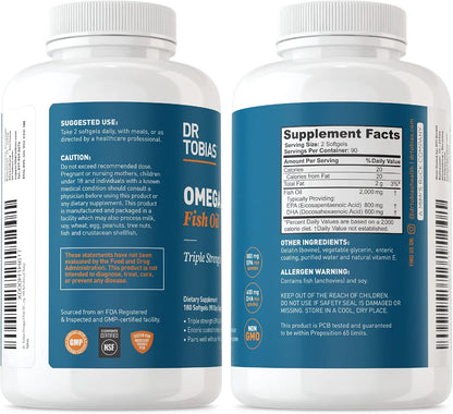 Dr. Tobias Omega 3 Fish Oil and Vitamin D-3 Promotes Overall Health - 3 Month Supply