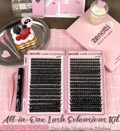 Lash Clusters Kit Fluffy 80D 100D Eyelash Clusters Kit 544PCS Wispy Cluster Eyelash Extensions D Curly Individual Lashes 8-16mm Soft Band DIY at Home with Lash Bond&Seal Tweezers Brush by zenotti zenotti