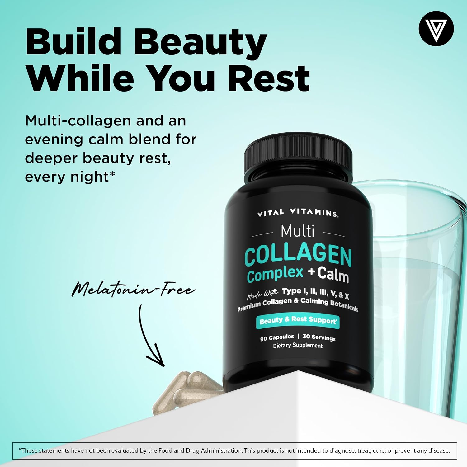Vital Vitamins Multi Collagen Complex + Calm with Ashwagandha, 90 Capsules | Melatonin-Free Relaxation, 5 Collagen Types I, II, III, V & X with L-Theanine, Ashwagandha, GABA & Magnesium Glycinate Gsupps Australia