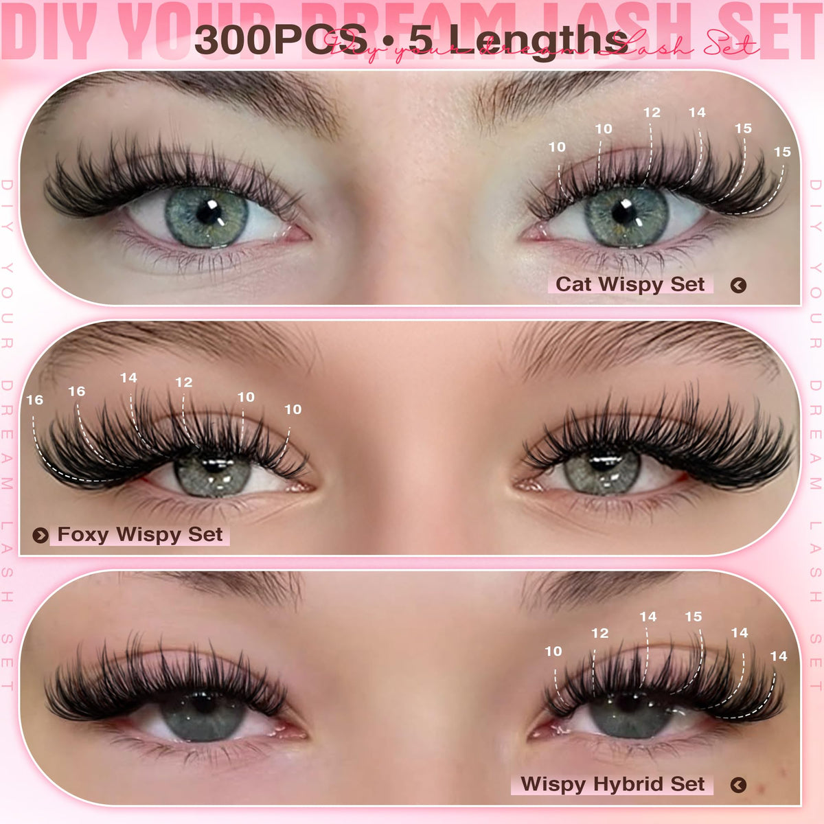 Goddvenus Lash Clusters Kit Wispy Eyelash Clusters Lashes Natural DIY Lash Extension Kit 10-16mm Cluster Eyelash Extensions Kit 300pcs C Curl Individual Lashes Cluster Eyelash (No Tweezers) Goddvenus