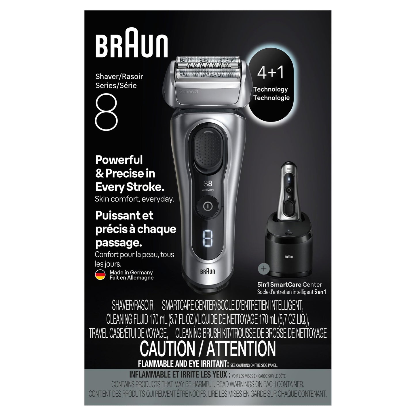Braun Series 8 Electric Razor for Men, with 4+1 Shaving Elements & Precision Long Hair Trimmer, Close & Gentle Even on Dense Beards, Wet & Dry Electric Razor with 60min Runtime, 8517s Galvano Silver Gsupps Australia