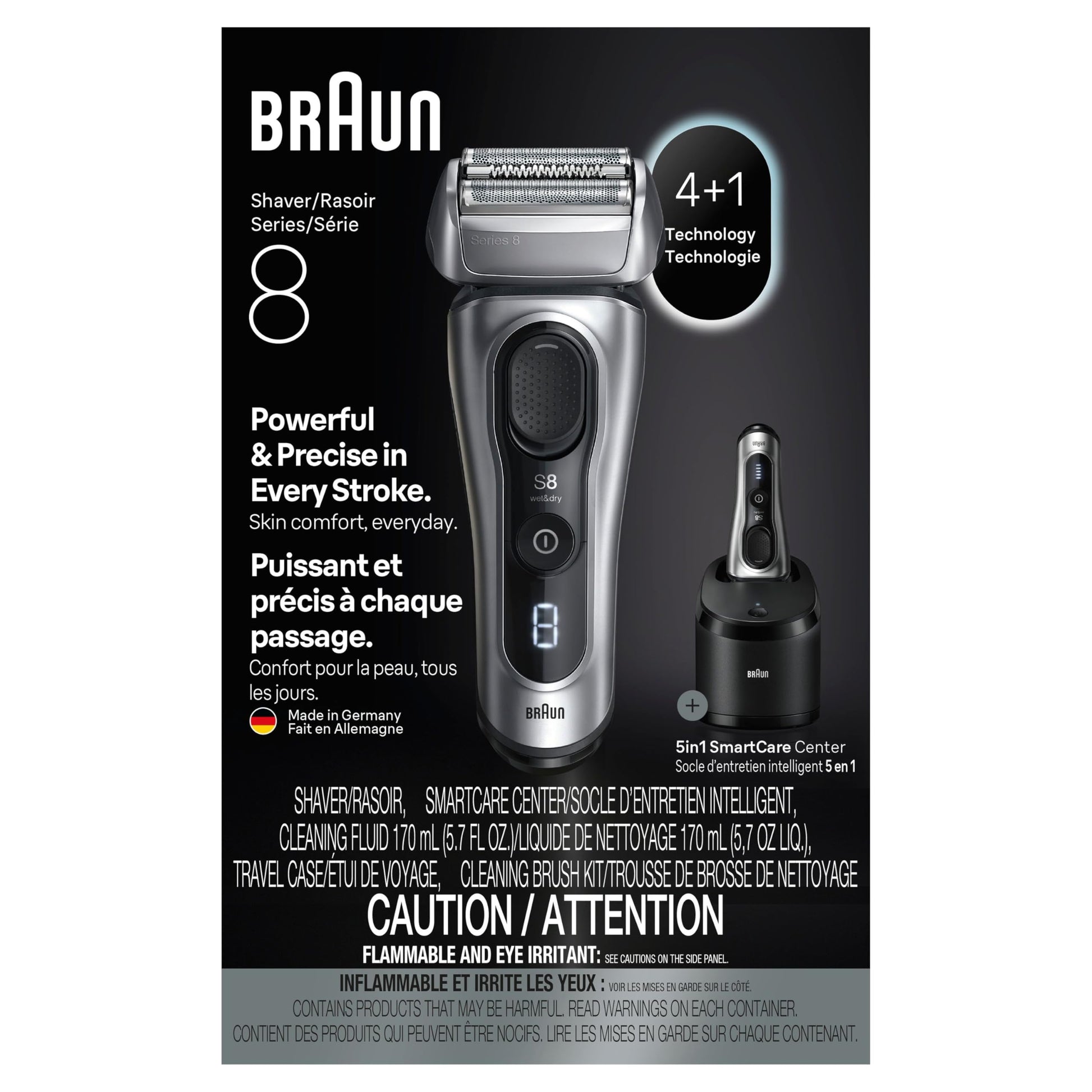 Braun Series 8 Electric Razor for Men, with 4+1 Shaving Elements & Precision Long Hair Trimmer, Close & Gentle Even on Dense Beards, Wet & Dry Electric Razor with 60min Runtime, 8517s Galvano Silver Gsupps Australia