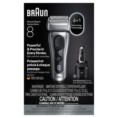 Braun Series 8 Electric Razor for Men, with 4+1 Shaving Elements & Precision Long Hair Trimmer, Close & Gentle Even on Dense Beards, Wet & Dry Electric Razor with 60min Runtime, 8517s Galvano Silver Gsupps Australia